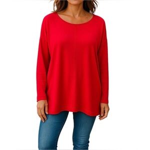 Chico’s Cashmere Blend Oversized Red Round Neck Tunic Cozy Sweater Women Size L